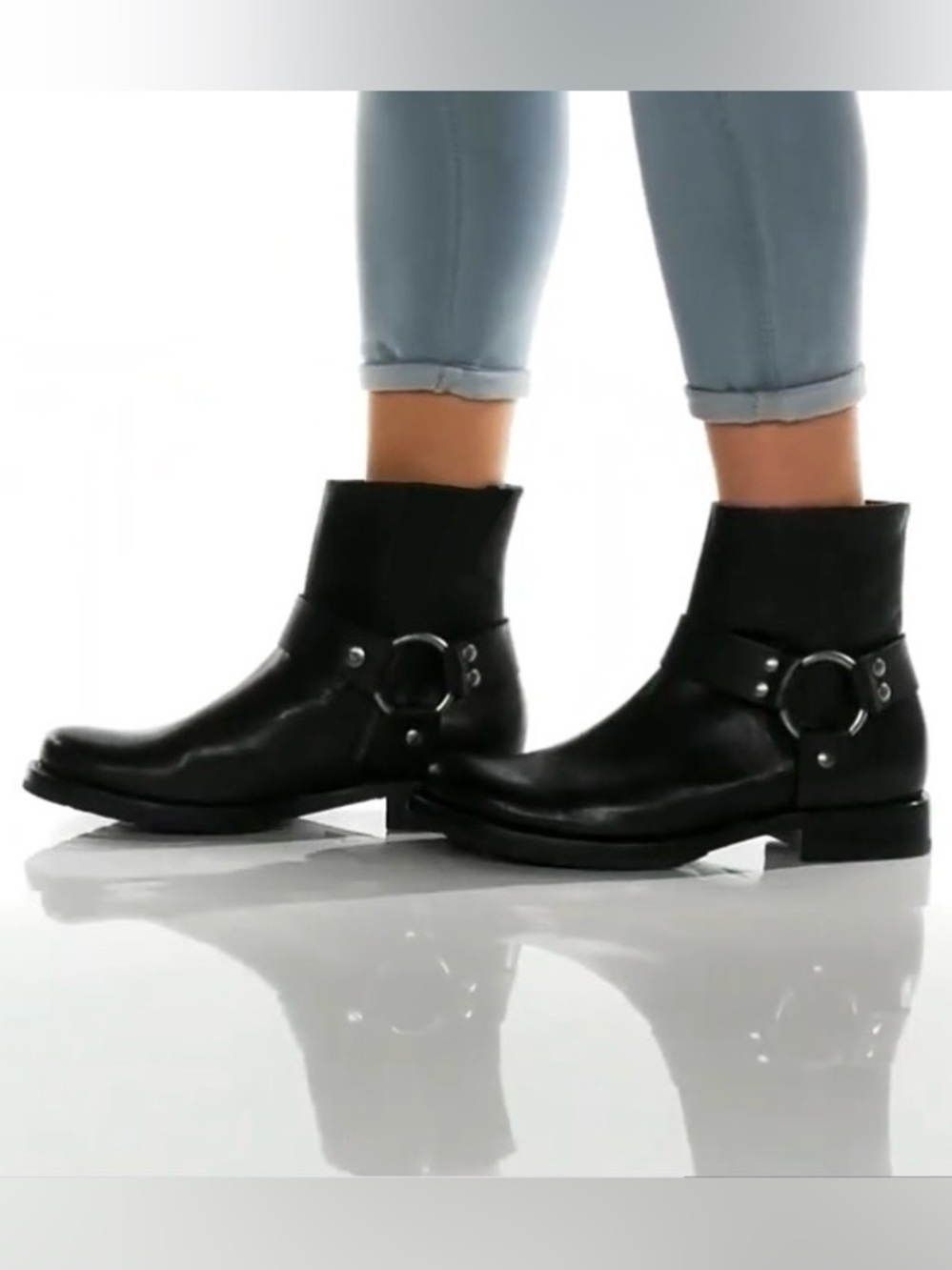 Frye Portia Harness Short Black Leather Ankle Boots Size 8
